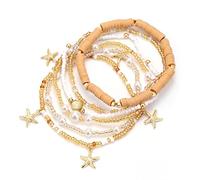 Morfetto 6 Pcs Beaded Ankle Bracelets for Women High Elastic Stretch Boho Women's Anklets Holiday Summer Essentials Beach Accessories Aesthetic Barefoot Wear Costume Jewellery for Women Brown-Starfish