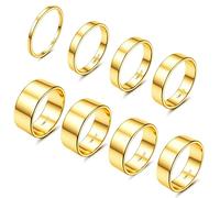 Morfetto 8Pcs 14K Gold Filled Rings Stainless Steel Stacking Rings for Women Girls Statement Bands Plain Finger Ring Thin Gold Ring Set 7 Flat