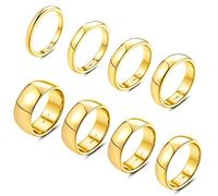 Morfetto 8Pcs 14K Gold Filled Rings Stainless Steel Stacking Rings for Women Girls Statement Bands Plain Finger Ring Thin Gold Ring Set 7 Arc