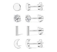 Morfetto 925 Sterling Silver Flat Back Earrings for Women Hypoallergenic | 14K Gold Plated Stud Earrings Set Double Sided CZ Heart Bow Star Earring Stack Cartilage Tragus Helix Piercing Jewellery