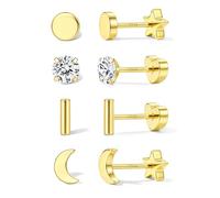 Morfetto 925 Sterling Silver Flat Back Earrings for Women Hypoallergenic | 14K Gold Plated Stud Earrings Set Double Sided CZ Heart Bow Star Earring Stack Cartilage Tragus Helix Piercing Jewellery