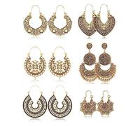 Morfetto Boho Dangle Earrings for Women - 6 Pairs Vintage Drop Earrings Hooks Statement Dangly Jhumka Earring Indian Bohemian Jewellery Gold