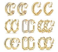 Morfetto Gold Clip On Hoop Earrings for Women Fashion Clip on Earrings Twist Round Geometric Chunky Hoop Clip Earrings No Piercing Fake Earrings Gold