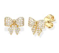 Morfetto Hypoallergenic Stud Earrings for Women Sterling Silver Earrings 14K Gold Plated Cute Earring Dainty Flower Bow Star Heart Studs for Women Golden CZ Bow