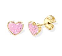Morfetto Hypoallergenic Stud Earrings for Women Sterling Silver Earrings 14K Gold Plated Cute Earring Dainty Flower Bow Star Heart Studs for Women Golden Pink Heart