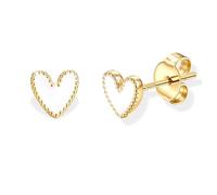 Morfetto Hypoallergenic Stud Earrings for Women Sterling Silver Earrings 14K Gold Plated Cute Earring Dainty Flower Bow Star Heart Studs for Women Golden White Heart
