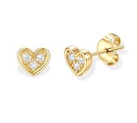 Morfetto Hypoallergenic Stud Earrings for Women Sterling Silver Earrings 14K Gold Plated Cute Earring Dainty Flower Bow Star Heart Studs for Women Golden Heart CZ