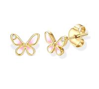 Morfetto Hypoallergenic Stud Earrings for Women Sterling Silver Earrings 14K Gold Plated Cute Earring Dainty Flower Bow Star Heart Studs for Women Golden Pink Butterfly