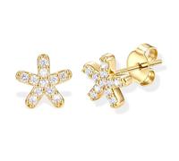 Morfetto Hypoallergenic Stud Earrings for Women Sterling Silver Earrings 14K Gold Plated Cute Earring Dainty Flower Bow Star Heart Studs for Women Golden CZ Flower
