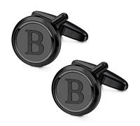 Morfetto Initial Black Cufflinks for Men Black Cuff Links Personalized Copper Cufflinks Letter Cufflinks Gift for Groom Husband Father Boyfriend Letter B