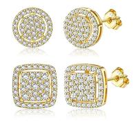 Morfetto Mens Earrings Studs Men's Earrings Sterling Silver Stud for Men Iced Out Earring Mens Square Cubic Zirconia Simulated Diamond Stud Earring for Men Golden