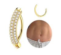 Morfetto Surgical Steel Gold Belly Button Bars - Hypoallergenic 14k Gold Plated Belly Bar Dangly Belly Button Piercing Cubic Zircon Pearl Click Belly Ring Navel Piercing Jewelry 14G Golden-CZ