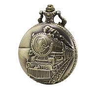 MORFONG Pocket Watch Antique Men Women 3D Locomotive Steam Train Railroad Style Quartz, Bronze