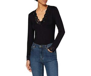 Morgan Long-Sleeved Lace T-Shirt, Black, UK 14-16