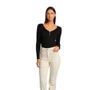 Morgan Long-Sleeved Ribbed Zip Detail Jumper, Black, UK 14-16