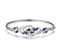 MORGAN & PAIGE .925 Sterling Silver Rhodium Plated Gemstone Elegant Bangle Bracelets for Women - Filigree Two-Tone Created Blue Sapphire & Cubic Zirconia or Genuine Amethyst & White Topaz, 7.25 inch,