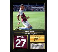 Morgan Rogers Printed Signed Poster - Aston Villa FC & England Midfielder Tribute Wall Art with Jersey - Premier League Football Memorabilia for Fans & Collectors, A4 Poster + Black Frame