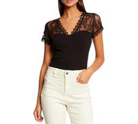 Morgan Short-Sleeved Lace T-Shirt, Black, UK 4