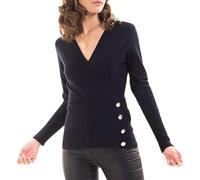 Morgan Women's 182-MOJO.N MOJO fine Jumper with Asymmetrical Buttons, Navy Blue, L