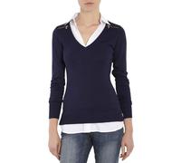 Morgan Women's Pull 2 en 1 col Chemise MYLORD Pullover Sweater, Navy/White, XL