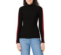 Morgan Women's Pull col roulé Bande Couleur Manche MENTOI Pullover Sweater, Black/Red, L
