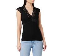 Morgan Women's Tshirt col V Dentelle DTEL T-Shirt, Black, XS