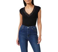 Morgan Women's Tshirt Manches Courtes col V Dentelle DTAG T-Shirt, Black, XS