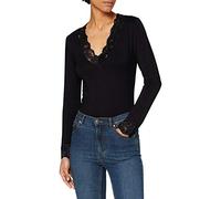 Morgan Women's Tshirt Manches Longues col V Dentelle Tracy Long Sleeve Top, Black, M