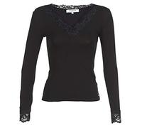 Morgan Women's Tshirt Manches Longues col V Dentelle Tracy Long Sleeve Top, Black, XS