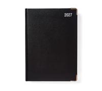 Morgan's Direct 2027 A5 Executive Edition Diary Day to a Page - Premium Black Padded Hardback Daily Planner with Silver Gilt Corners & Page Edges, Professional Office Diary