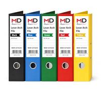 Morgan's Direct Assorted A4 Lever Arch Files 70mm Spine - Pack of 5 | Heavy Duty Lever Arch Binders with Finger Hole & Spine Label | Office, School & Home Filing |