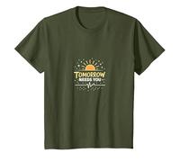 Morgen braucht Dich: Inspirational Sunrise Hope T-Shirt, Youth, Olive Green, Medium