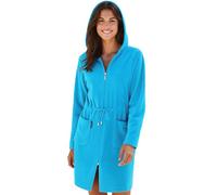 Morgenstern Bathrobe with Zipper for Women with Hood, Lightweight Turquoise XL Size Extra Large
