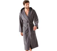 Morgenstern Cadiz Salamanca Men's Hooded Terry Towelling Dressing Gown 100% Cotton Long, Grey, XL