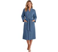 Morgenstern Cotton Thin Summer Bathrobe Dressing Gown Waffle Thin Light Women Japan Kimono Style Dark Blue Size XL