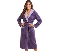 Morgenstern Dressing Gown Women Hood 100% Cotton Velour Long Bathrobe Lilac S
