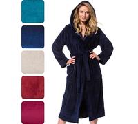 Morgenstern Dressing Gown Women Hooded Premium Bathrobe Long Navy Blue S