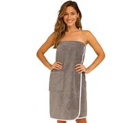 Morgenstern Sauna bathrobe for women, sauna towel with button and pocket, 100% terry cotton, Oeko-TEX, 90 x 145 cm, towel with elastic band, model Katja, taupe