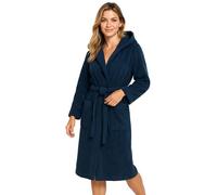 Morgenstern Women's Bathrobe with Hood 100% Cotton Terry Cloth Oeko-Tex Marina Dressing Gown, Denim Blue, L