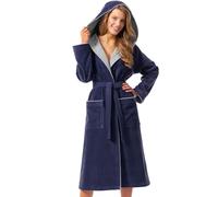 Morgenstern Women's Dressing Gown with Hood Cotton Terry Towelling Velour Long blue M