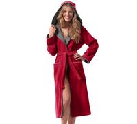Morgenstern Women's Dressing Gown with Hood Cotton Terry Towelling Velour Long, red, L