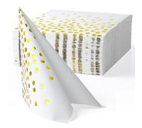 MORGIANA 50 PCS 40 * 40CM White and Gold Napkins, Disposable Party Napkins - with Gold Dots for Party, Wedding, Thanksgiving, Christmas(White with Dots)