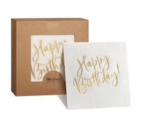MORGIANA 50 PCS Happy Birthday Napkins 40 x 40 CM Luxury Birthday Party Napkins Disposable Gold Birthday Napkins, Linen Feel Paper Napkin for Anniversary, Birthdays, Christmas