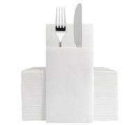 MORGIANA 50 PCS Pocket Napkins, Linen Feel White Napkins with Buit-in Flatware Pocket, 1/6 Folded, Disposable Guest Towels Serviettes for Chirstmas, Wedding, Party