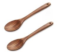 MORGLES 2PCS Wooden Cooking Spoons 12.6 Inch Deep Bowl Natural Teak Wood | with Hanging Hole, Handcrafted Solid Wooden Kitchen Spoons, Heat Resistant, Nonstick Cookware Safe, for Daily Cooking