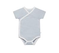 MORI Baby - Unisex Kimono Bodysuit in Blue Stripe - Short Sleeve-Organic Cotton and Bamboo - Breathable Infant Wrap-Style Bodysuit with Safe Nickel-Free Poppers - Newborn