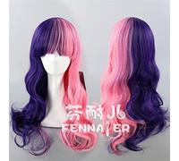 Mori girl ita with pink and purple harajuku Long curly Blunt bangs and a coiffure wig+Wig Cap