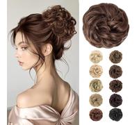 MORICA 1 x Messy Hair Scrunchies Hair Extensions Curly Wavy Messy Bun Synthetic Chignon Hairpiece for Women (#4/30 (Dark Brown and Light Red Brown Mixed)