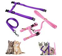 Morices 2 Pack Cat Harness and Leash, Adjustable Comfortable Nylon Pet Strap Collar with Leash, Escape Proof Safety Rope Leads Chest Strap for Kitten Puppy Rabbits Walking Training (Pink & Purple)