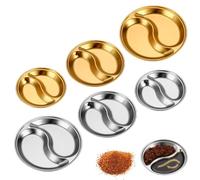 Morices 6 Pcs Stainless Steel Dipping Sauce Dishes, Multi-size Stackable Round Seasoning Dish 2 Compartment Sushi Dipping Bowls Divided Spices Soy Sauce Cups Snacks Fruits Appetizer Serving Plates